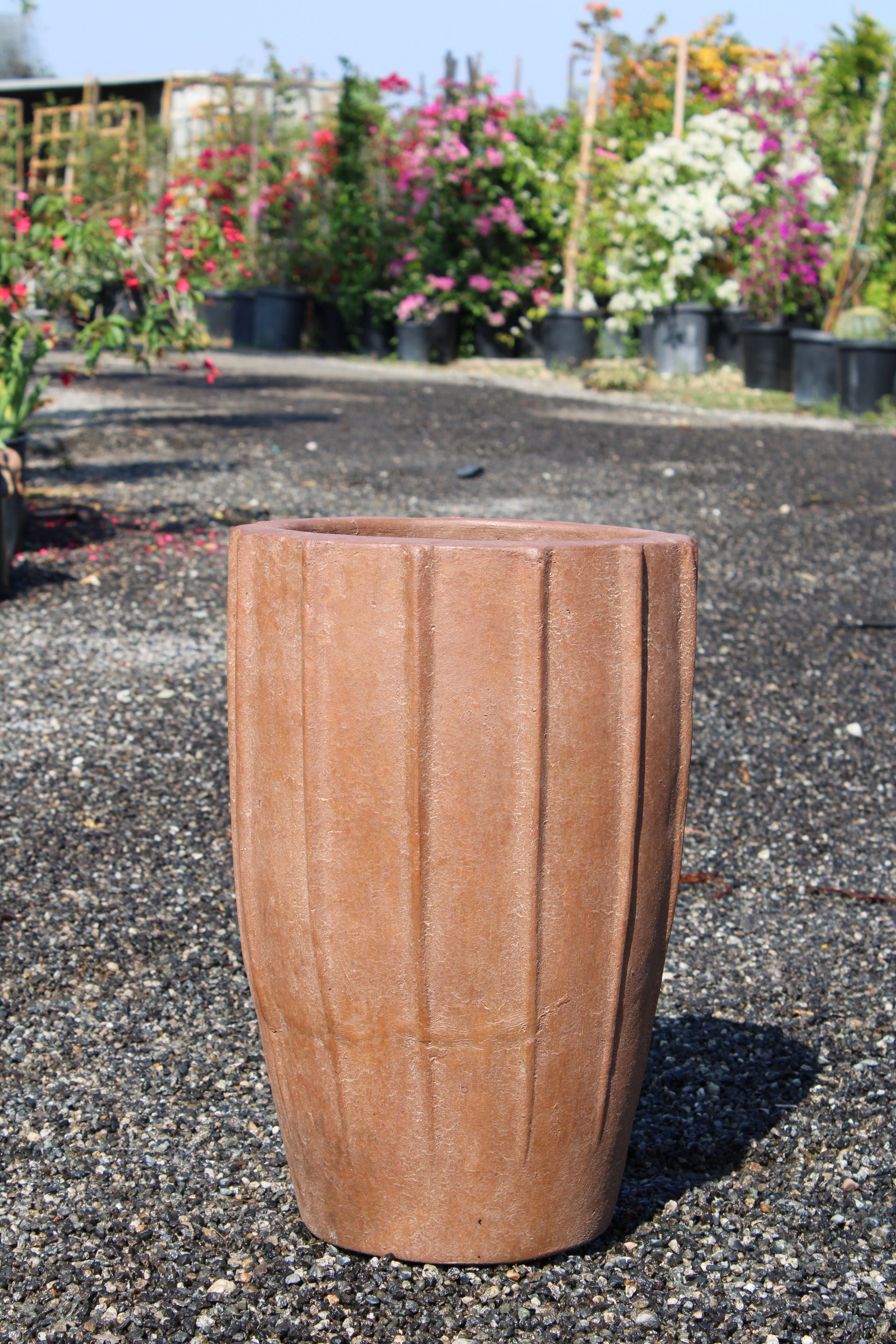 Tall Terracotta Pot with Vertical Fluted Design