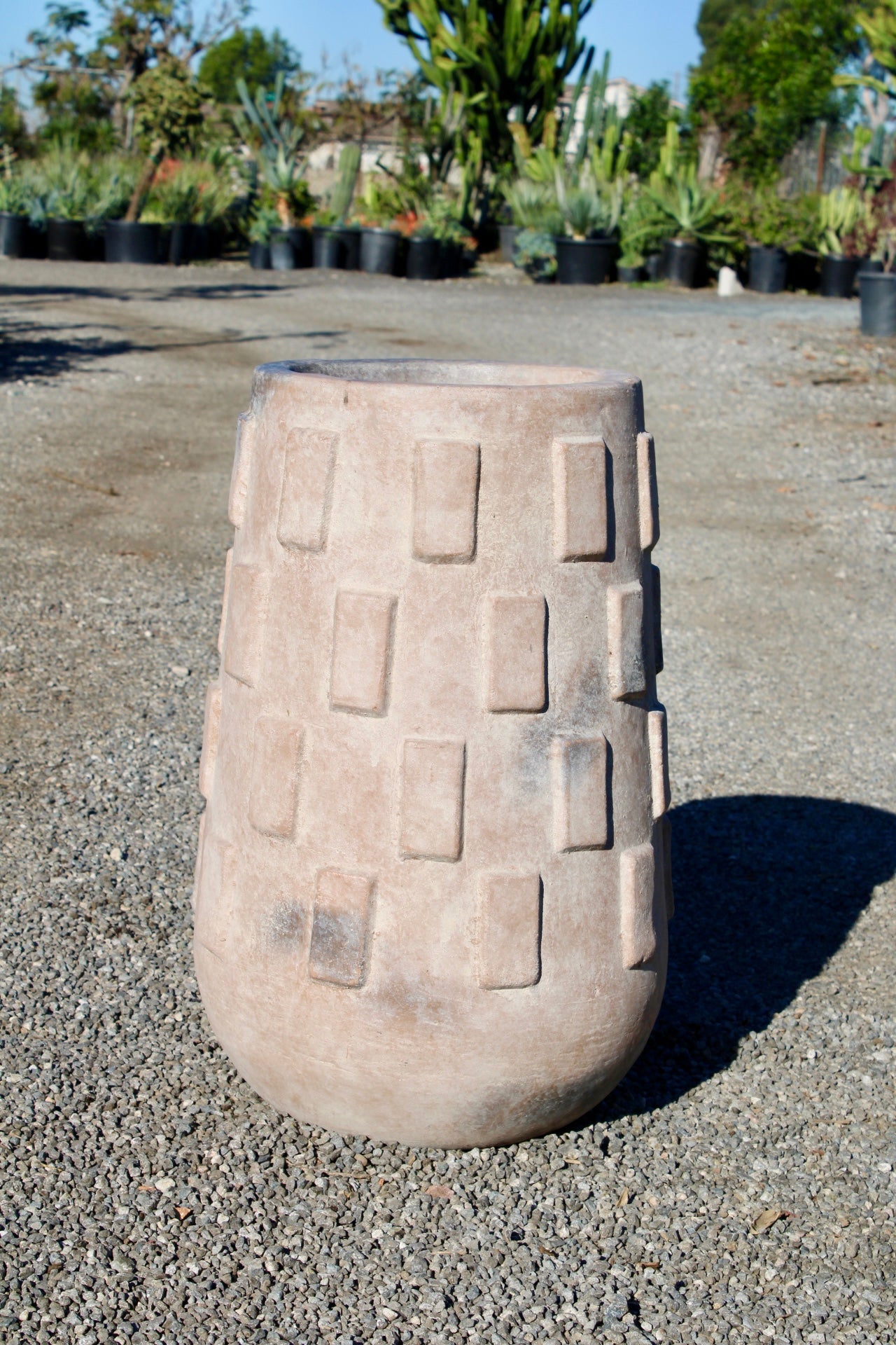 Cream Terracotta Pot with Raised Rectangle Pattern