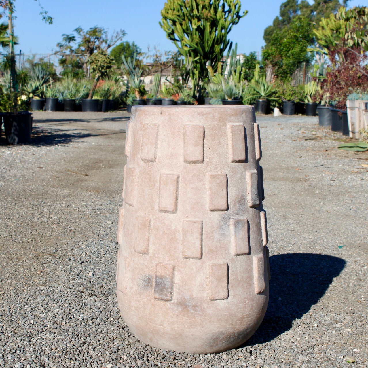 Cream Terracotta Pot with Raised Rectangle Pattern