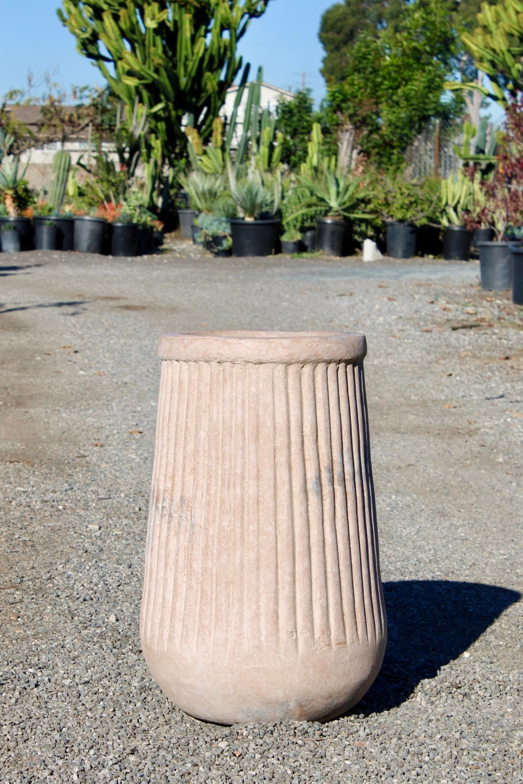 Cream Terracotta Pot with Grooved Design