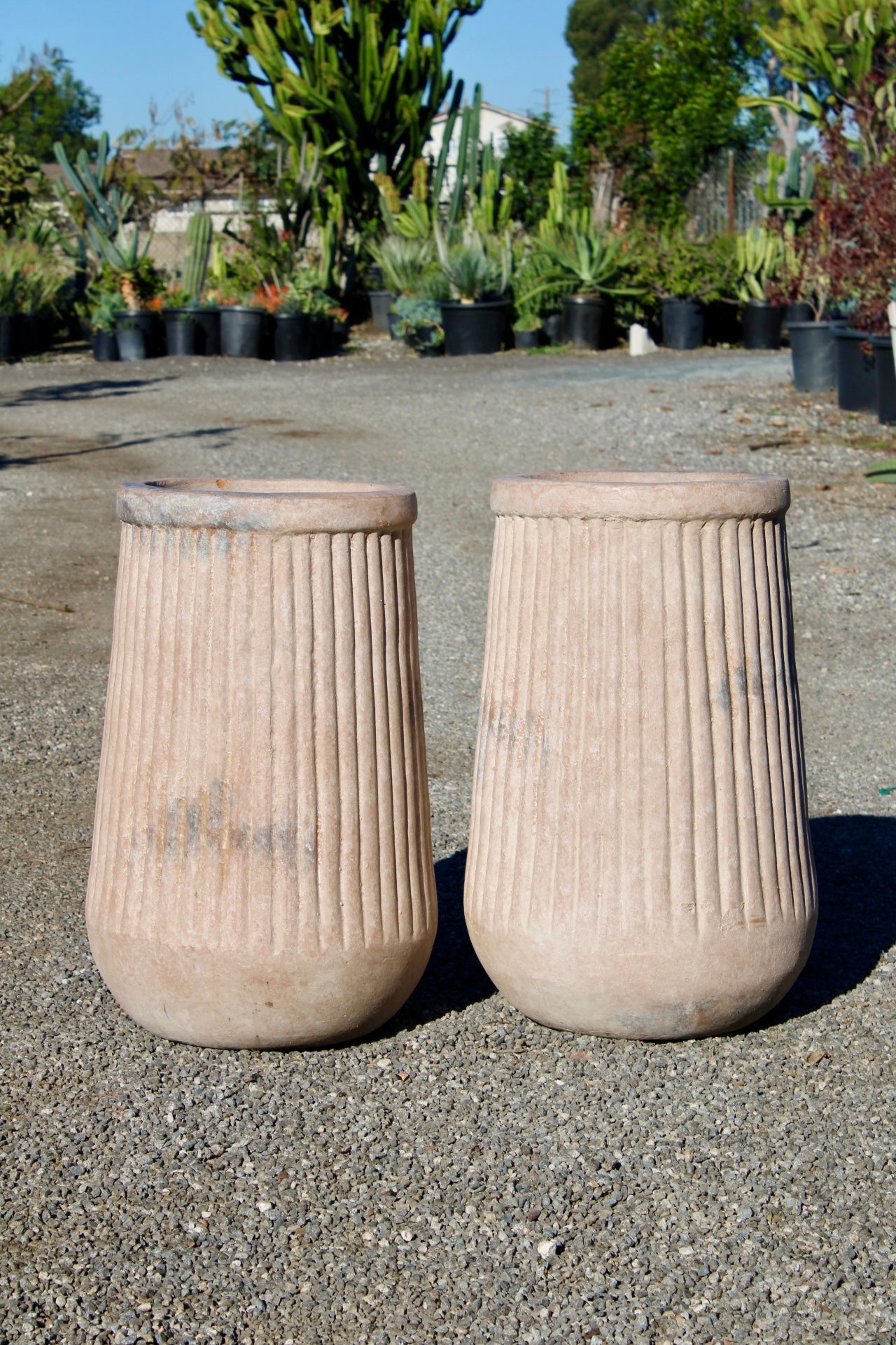 Cream Terracotta Pot with Grooved Design