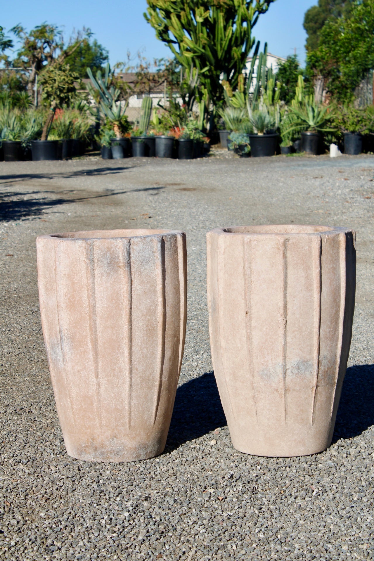 Cream Terracotta Vase with Vertical Detail