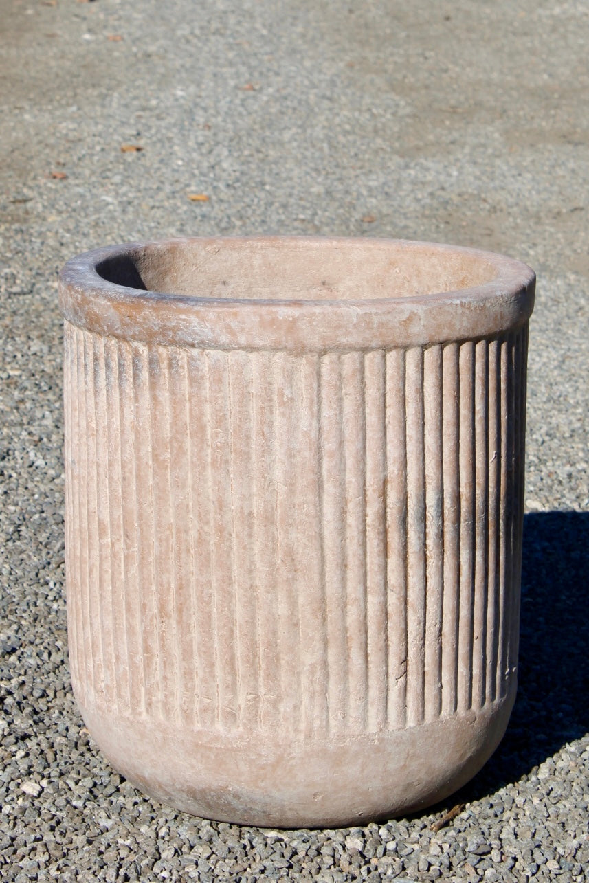 Cream Terracotta Pot with Vertical Lines